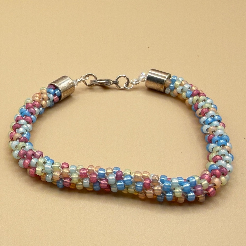 Pastel Seed Bead Bracelet Pink Blue Woven Boho Cottagecore Artisan Jewelry Gift